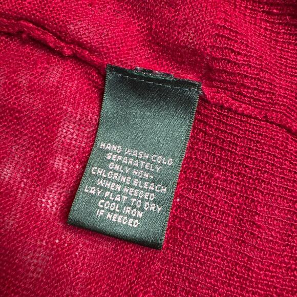 Lauren Ralph Lauren Open Front Red Cardigan Sheer Trim Women's Sz M Linen - Picture 6 of 11